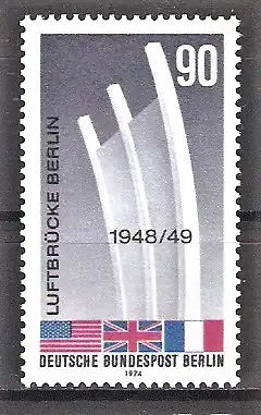 Briefmarke Berlin Mi.Nr. 466 ** Berliner Luftbrücke 1974 / Luftbrückendenkmal in Berlin-Tempelhof