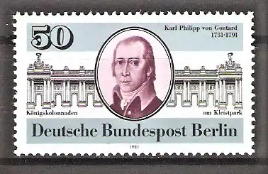 Briefmarke Berlin Mi.Nr. 639 ** Karl Philipp von Gontard 1981 / Architekt & Königskolonnaden am Kleist-Park