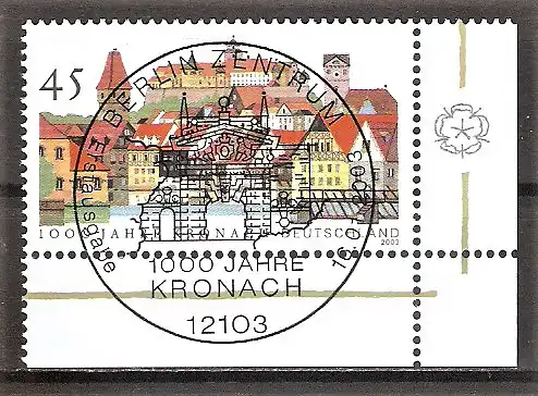 Briefmarke BRD Mi.Nr. 2309 o ESST Berlin - Bogenecke unten rechts - 1000 Jahre Kronach 2003
