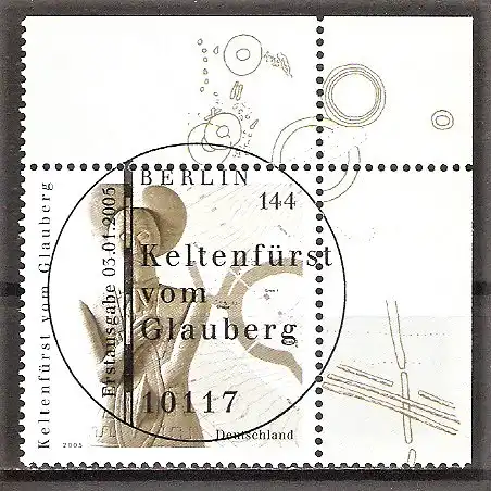 Briefmarke BRD Mi.Nr. 2436 o ESST Berlin - Bogenecke oben rechts - Archäologie in Deutschland 2005 / Keltenfürst vom Glauberg