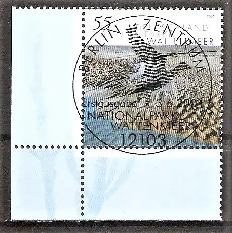 Briefmarke BRD Mi.Nr. 2407 o ESST Berlin - Bogenecke unten links - Nationalparke Wattenmeer 2004