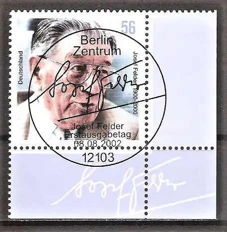 Briefmarke BRD Mi.Nr. 2273 o ESST Berlin - Bogenecke unten rechts - Josef Felder 2002 / Widerstandskämpfer & Politiker (SPD)