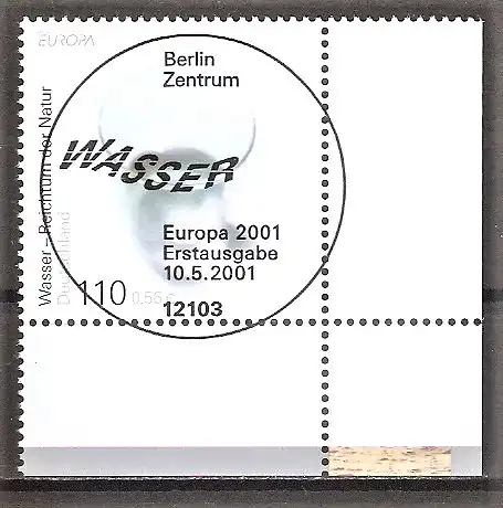 Briefmarke BRD Mi.Nr. 2185 o ESST Berlin - Bogenecke unten rechts - Europa CEPT 2001 / Lebensspender Wasser