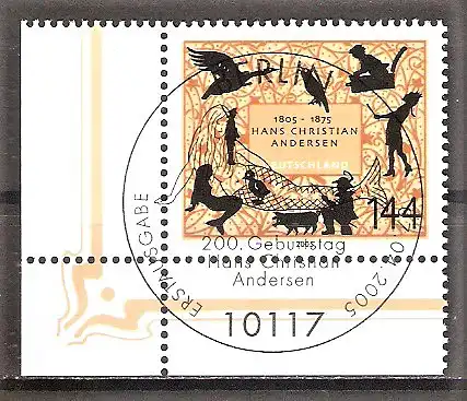 Briefmarke BRD Mi.Nr. 2453 o ESST Berlin - Bogenecke unten links - 200. Geburtstag von Hans Christian Andersen 2005