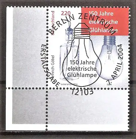 Briefmarke BRD Mi.Nr. 2395 o ESST Berlin - Bogenecke unten links - 150 Jahre elektrische Glühlampe 2004
