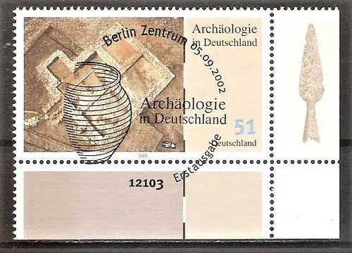 Briefmarke BRD Mi.Nr. 2281 o ESST Berlin - Bogenecke unten rechts - Archäologie in Deutschland 2002