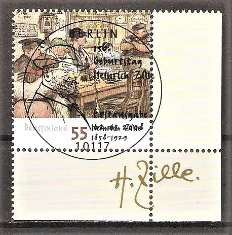Briefmarke BRD Mi.Nr. 2640 o ESST Berlin - Bogenecke unten rechts - 150. Geburtstag von Heinrich Zille 2008
