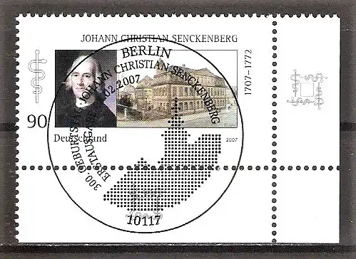 Briefmarke BRD Mi.Nr. 2588 o ESST Berlin - Bogenecke unten rechts - 300. Geburtstag von Johann Christian Senckenberg 2007