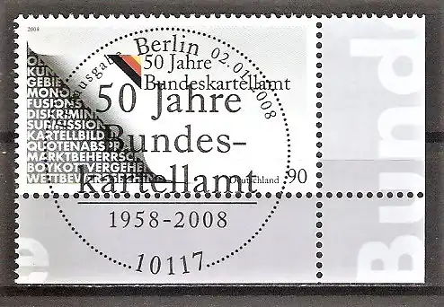 Briefmarke BRD Mi.Nr. 2641 o ESST Berlin - Bogenecke unten rechts - 50 Jahre Bundeskartellamt 2008