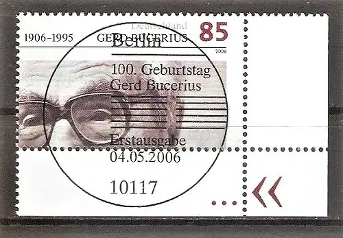 Briefmarke BRD Mi.Nr. 2538 ESST BERLIN / BOGENECKE u.r. / 100. Geburtstag von Gerd Bucerius 2006 / Publizist, Verleger und Politiker