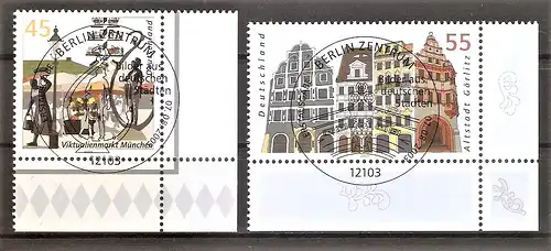 Briefmarke BRD Mi.Nr. 2356-2357 o ESST BERLIN / BOGENECKEN u.r. / Bilder aus deutschen Städten 2003 / München & Görlitz