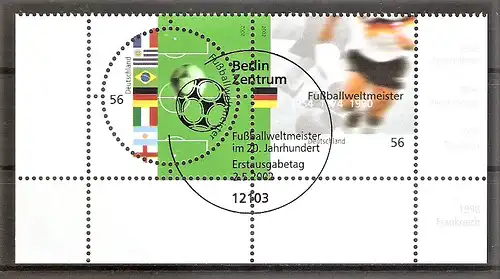 Briefmarke BRD Mi.Nr. 2258-2259 o PAAR ! ESST BERLIN / BOGENECKEN u. / Fußballweltmeister im 20. Jahrhundert 2002