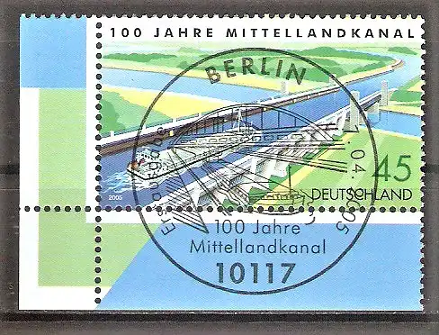 Briefmarke BRD Mi.Nr. 2454 o ESST BERLIN / BOGENECKE u.l. / 100 Jahre Mittellandkanal 2005 / Elblandschaft mit Trogbrücke