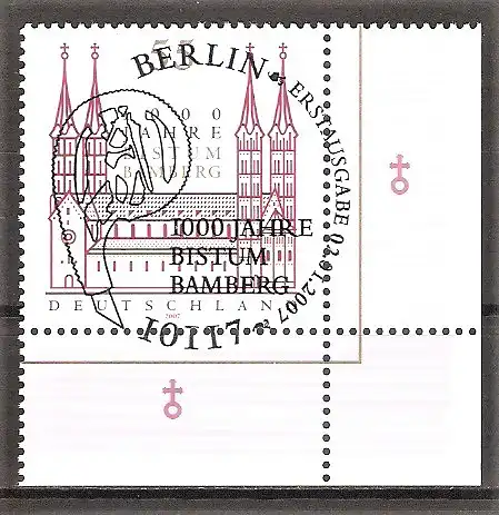 Briefmarke BRD Mi.Nr. 2579 o ESST BERLIN / BOGENECKE u.r. / 1000 Jahre Bistum Bamberg 2007 / Bamberger Dom