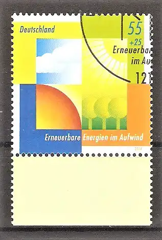 Briefmarke BRD Mi.Nr. 2378 o Unterrand - Umweltschutz 2004 - Erneuerbare Energien / Energiequellen: Wolken, Sonne, Erdwärme, Wald