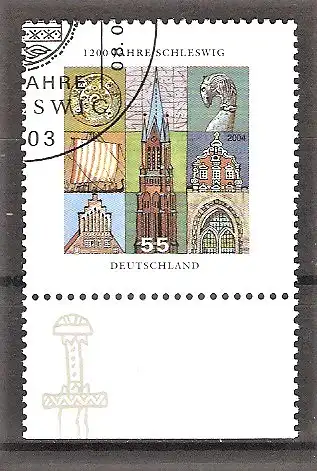 Briefmarke BRD Mi.Nr. 2377 o Unterrand - 1200 Jahre Schleswig 2004 / Dom von Schleswig & Kulturgeschichtliche Motive aus Schleswig