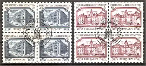 Briefmarke Liechtenstein Mi.Nr. 692-693 o Viererblocks ! ESST ! Europa CEPT 1978 - Baudenkmäler