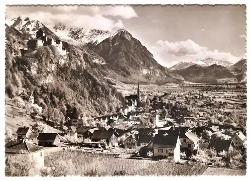 Ansichtskarte Liechtenstein - Vaduz / Hauptstadt Vaduz mit Rheintal (2686)