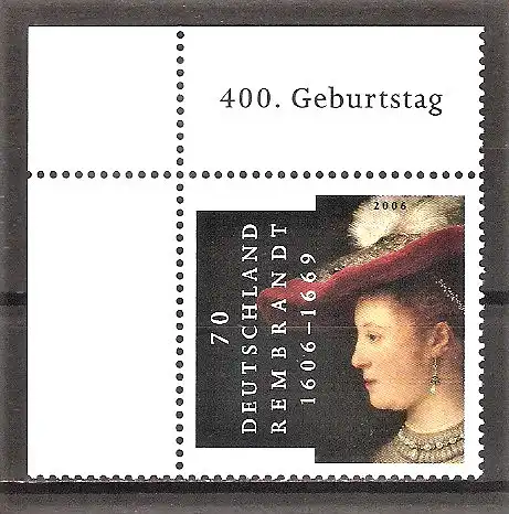Briefmarke BRD Mi.Nr. 2550 ** Bogenecke oben links - 400. Geburtstag von Rembrandt 2006 / Gemälde "Saskia von Uylenburgh"