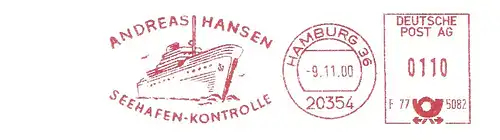 Freistempel F77 5082 Hamburg - Andreas Hansen / Seehafen-Kontrolle (Abb. Schiff) (#3089)