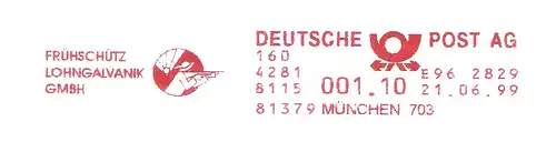 Freistempel E96 2829 München - Frühschütz Lohngalvanik (Abb. Schütze mit Gewehr) (#3144)