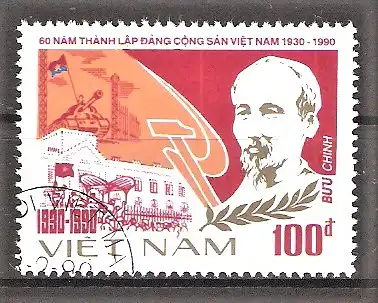 Briefmarke Vietnam Mi.Nr. 2118 o 60 Jahre Kommunistische Partei 1990 / Hồ Chí Minh