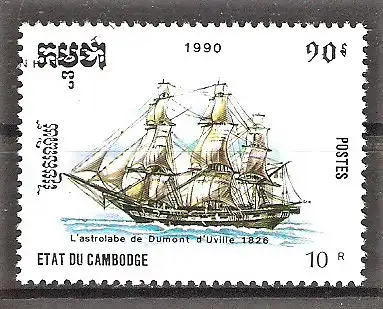 Briefmarke Kambodscha Mi.Nr. 1162 o Segelschiffe 1990 / „L’Astrolabe“