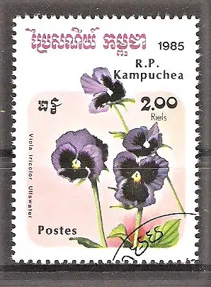 Briefmarke Kambodscha Mi.Nr. 678 o Blumen 1985 / Stiefmütterchen - Viola tricolor