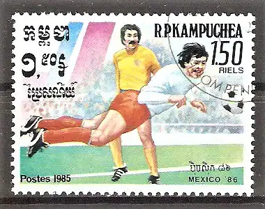 Briefmarke Kambodscha Mi.Nr. 636 o Fussball-Weltmeisterschaft Mexiko 1985 / Spielszene