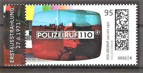 Briefmarke BRD Mi.Nr. 3638 ** Seitenrand links - Deutsche Fernsehlegenden 2021 / „Polizeiruf 110“