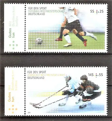 Briefmarke BRD Mi.Nr. 2788-2789 ** Sporthilfe 2010 / Fussball-Weltmeisterschaft Südafrika & Eishockey-Weltmeisterschaft Deutschland