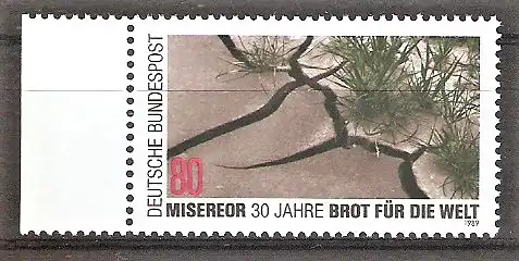 Briefmarke BRD Mi.Nr. 1404 ** Seitenrand links - 30 Jahre kirchliche Hilfsorganisationen „Misereor“ und „Brot für die Welt“ 1989