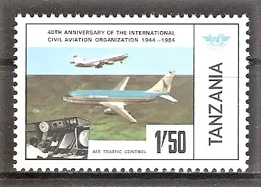 Briefmarke Tanzania Mi.Nr. 247 ** 40 Jahre Internationale Organisation für Zivilluftfahrt (ICAO) 1984 / Flugzeuge & Kontrollraum