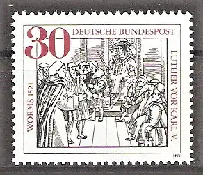 Briefmarke BRD Mi.Nr. 669 ** 450. Jahrestag des Wormser Reichstages 1971 / Martin Luther vor Kaiser Karl V. auf dem Reichstag