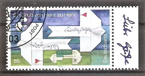 Briefmarke BRD Mi.Nr. 2387 o Seitenrand rechts - Post! 2004 - Grußmarke / Papierflugzeuge mit Grußbotschaft