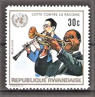 Briefmarke Ruanda Mi.Nr. 530 A ** Internationales Jahr gegen Rassendiskriminierung 1972 / Musiker