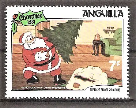 Briefmarke Anguilla Mi.Nr. 455 ** Weihnachten 1981 / Szenen aus Walt Disneys „The Night before Christmas“