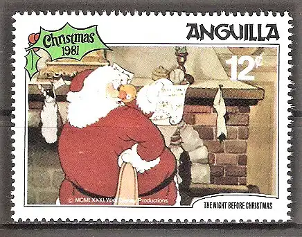 Briefmarke Anguilla Mi.Nr. 457 ** Weihnachten 1981 / Szenen aus Walt Disneys „The Night before Christmas“