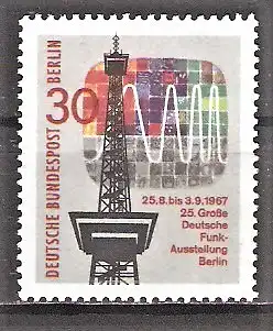Briefmarke Berlin Mi.Nr. 309 ** Funkausstellung Berlin 1967 / Funkturm & Fernseh-Bildschirm