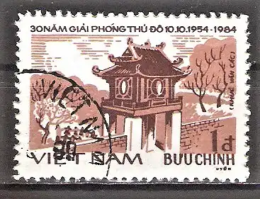 Briefmarke Vietnam Mi.Nr. 1492 o 30. Jahrestag der Befreiung von Hanoi 1984 / Tempelgebäude