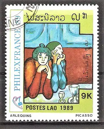 Briefmarke Laos Mi.Nr. 1165 o PHILEXFRANCE ’89 / Gemälde von Pablo Picasso "Harlekins"