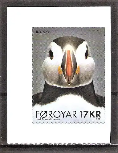 Briefmarke Färöer Mi.Nr. 1014 ** (selbstklebend) Europa CEPT 2021 / Gefährdete Wildtiere - Papageitaucher (Fratercula arctica)
