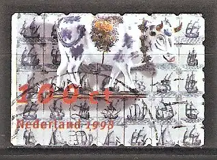 Briefmarke Niederlande Mi.Nr. 1642 o Delfter Fayencen 1998 / Porzellankuh, Keramikfliesen mit Segelschiffmotiven