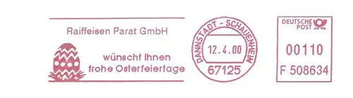 Freistempel F508634 Dannstadt-Schauenheim - Raiffeisen Parat wünscht Ihnen frohe Osterfeiertage (Abb. Osterei) (#3146)