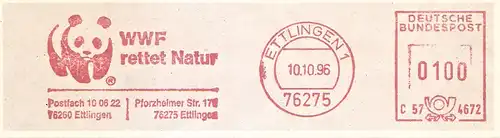 Freistempel C57 4672 Ettlingen - WWF rettet Natur (Abb. Bär - Großer Panda) (#3066)