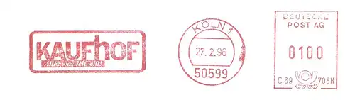 Freistempel C69 706H Köln - Kaufhof - Alles was ich will! (#2105)