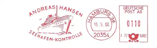 Freistempel F77 5082 Hamburg - Andreas Hansen / Seehafen-Kontrolle (Abb. Schiff) (#3033)