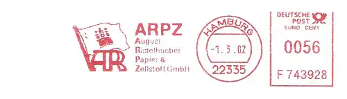 Freistempel F743928 Hamburg - ARPZ August Ristelhueber Papier & Zellstoff GmbH (Abb. Flagge) (#3030)