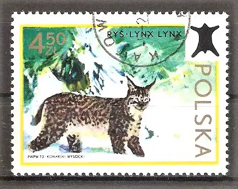 Briefmarke Polen Mi.Nr. 2252 o Heimisches Wild 1973 / Luchs (Lynx lynx)