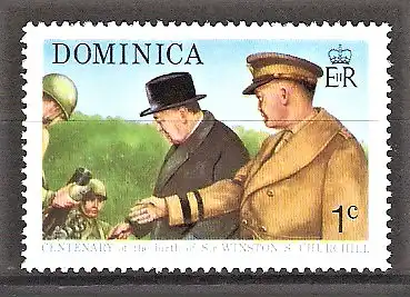 Briefmarke Dominica Mi.Nr. 405 ** 100. Geburtstag von Winston Spencer Churchill 1974 / Churchill & Eisenhower